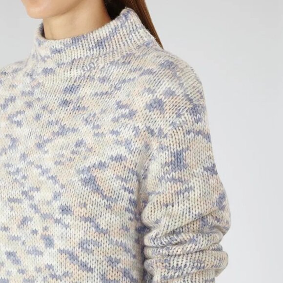 Reiss Textured Turtleneck Sweater - Blue and Cream - Picture 9 of 10